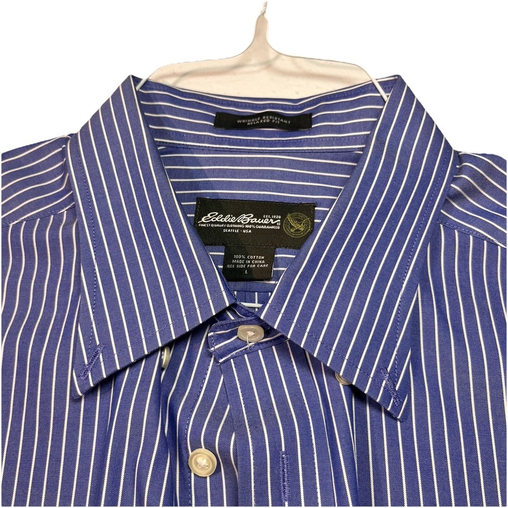 VTG Eddie Bauer men's button Down‎ Blue Stripe Size Large EUC
